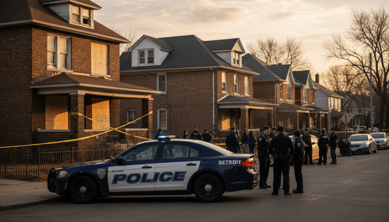 Detroit police cruiser parked outside a closed house after neighbors reported a strange smell