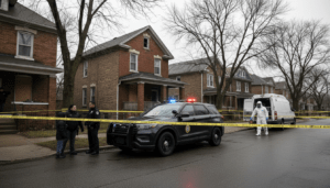 Detroit police cruiser parked outside a home where a strange smell was reported
