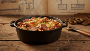 A signature historical dish at a popular Detroit restaurant inspired by the city's labor history.