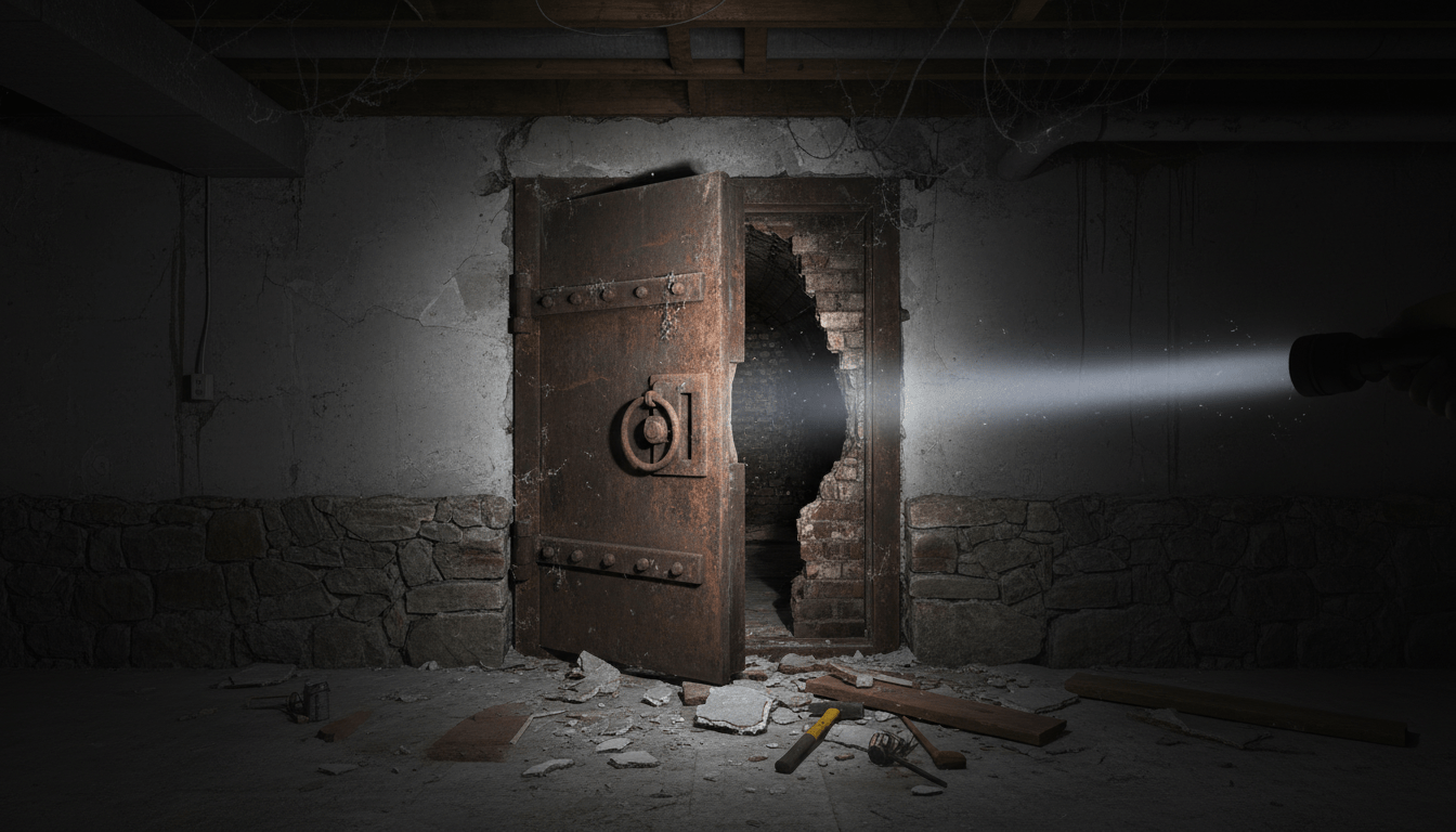 A hidden door pried open during a basement discovery in a historic Detroit home.