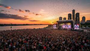 A large crowd gathered at a Detroit festival in the downtown area near Hart Plaza.
