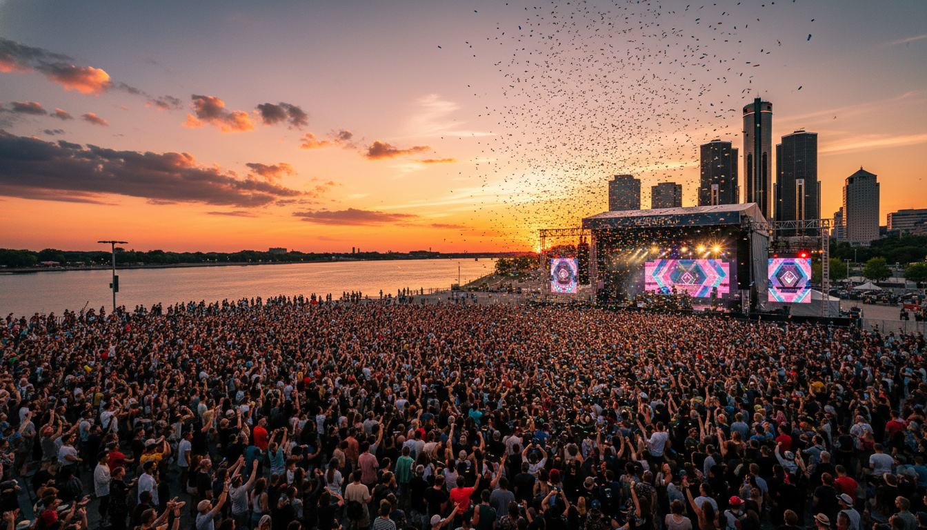 A large crowd gathered at a Detroit festival in the downtown area near Hart Plaza.