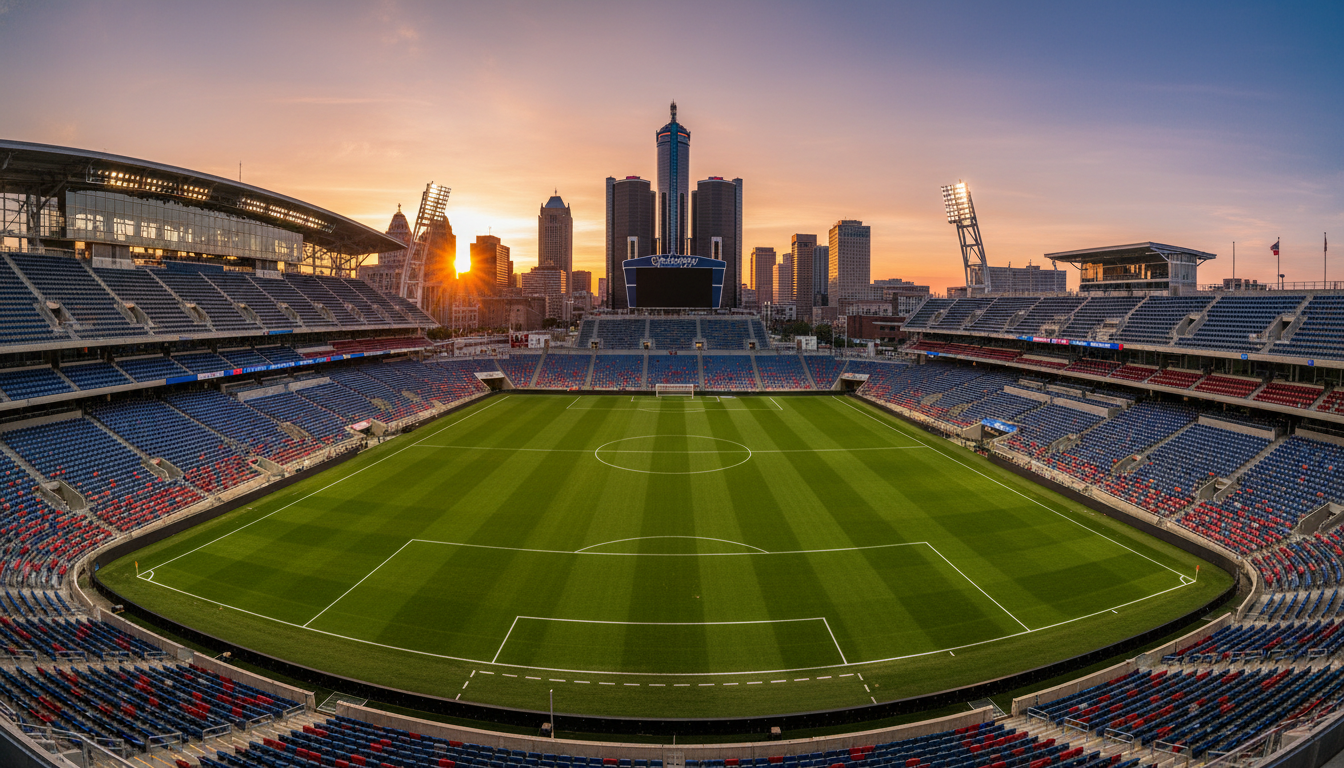 A professional soccer pitch in Detroit where the new Detroit professional women's soccer team will soon play.