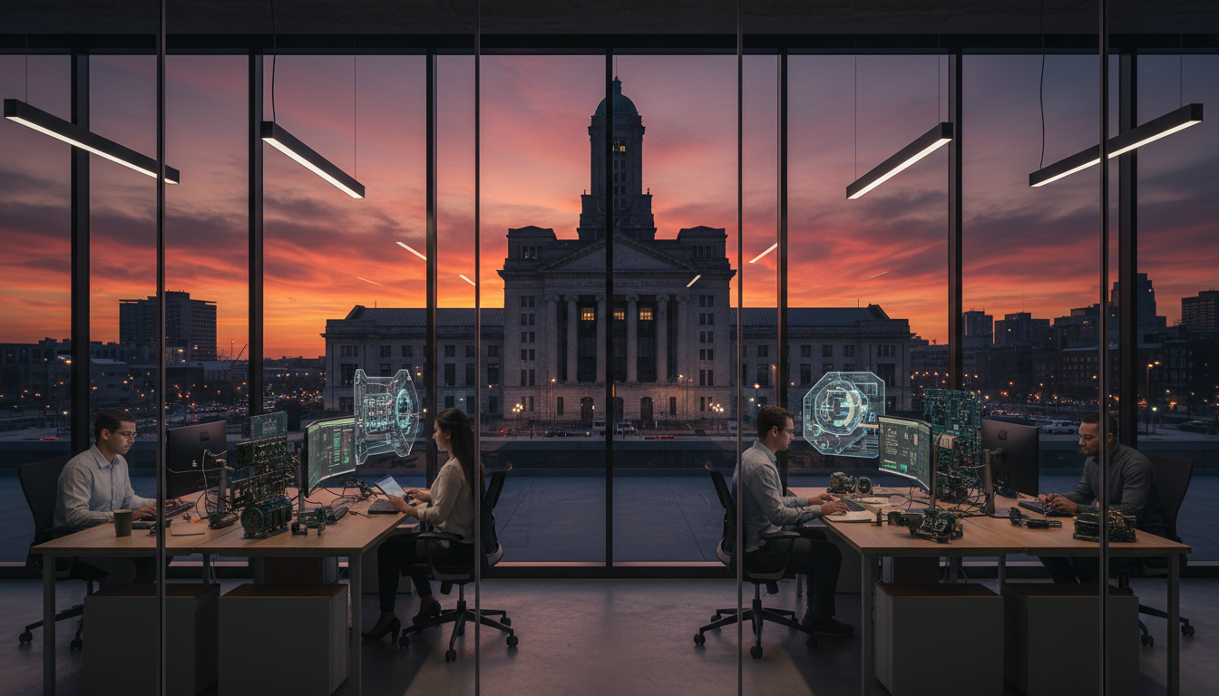 A modern innovation lab in Detroit representing the thriving Detroit startup ecosystem in 2026.
