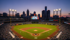Detroit Tigers players on the field during a tough road loss.