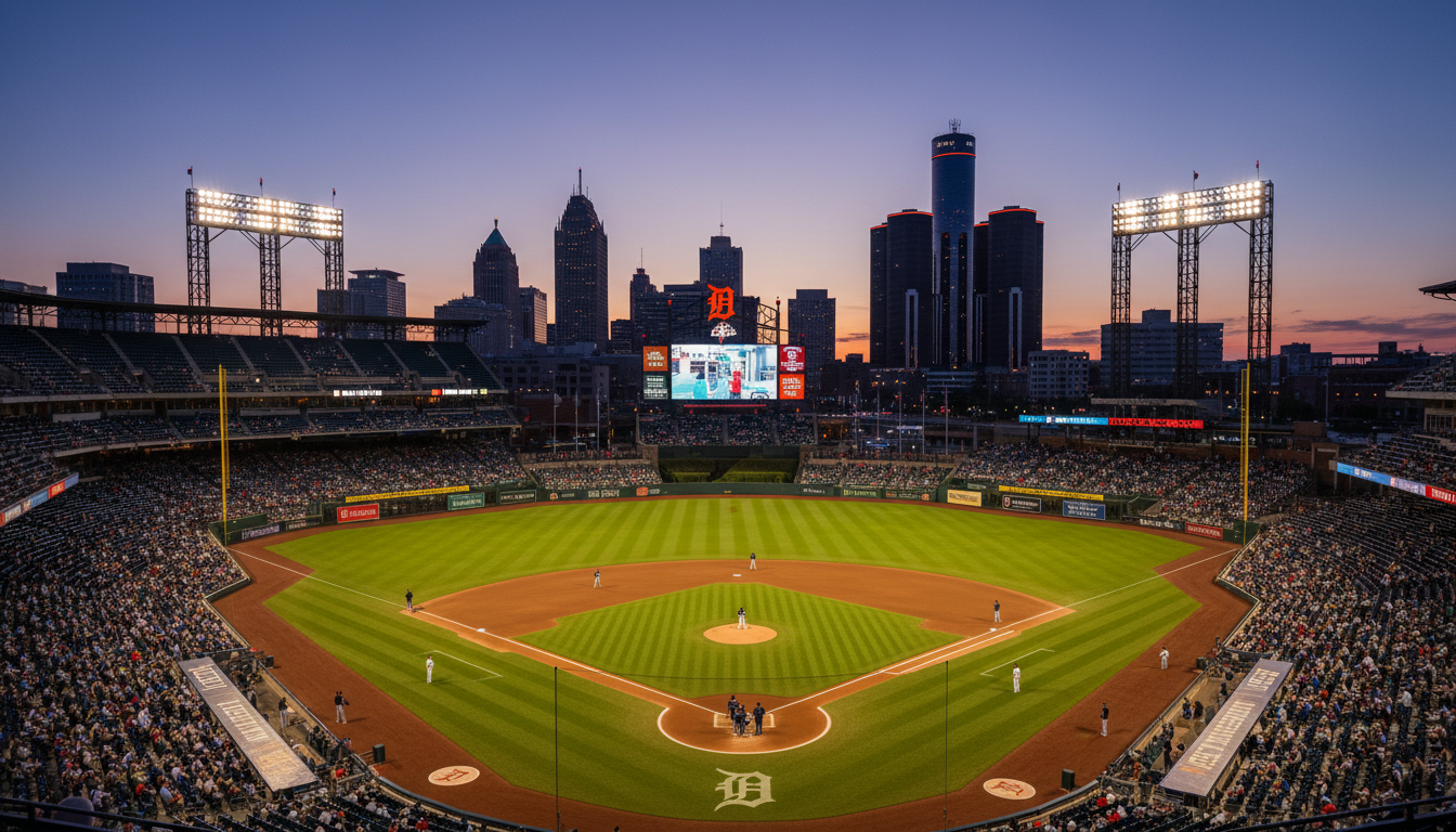 Detroit Tigers players on the field during a tough road loss.