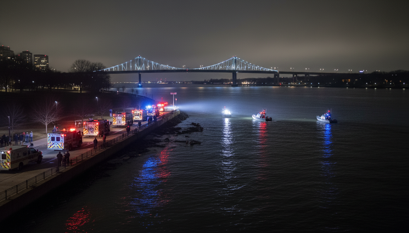 Emergency responders at the scene of the Detroit River high-speed crash