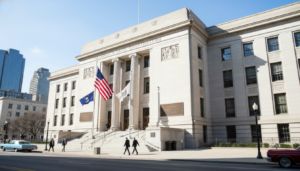 The federal court building where a fentanyl trafficking ring leader was sentenced in Michigan.