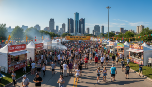 Crowds enjoying Detroit food festivals 2026 in a city park