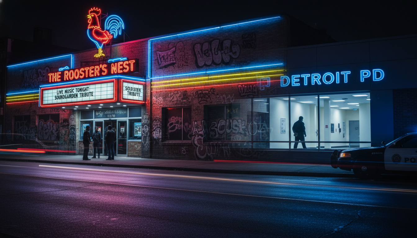 A conceptual image representing the Detroit crime case involving a 1993 musician murder.