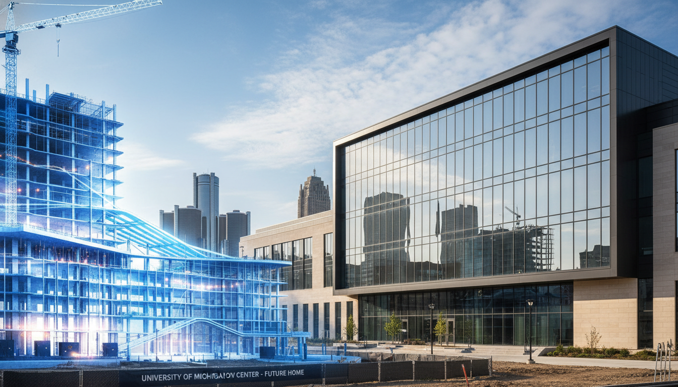 Modernized Detroit schools and new university facilities in the downtown district.