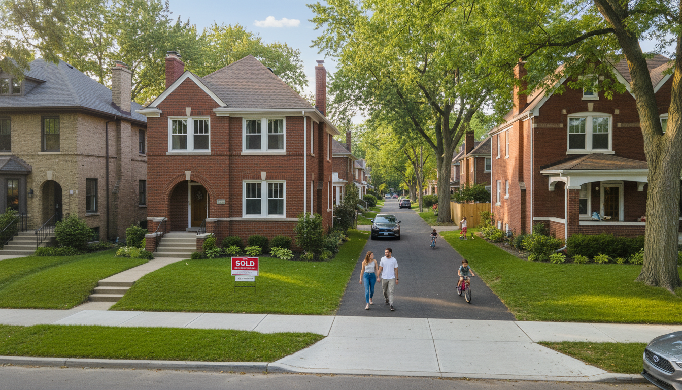 A revitalized residential street showing the growth of the Detroit housing market.