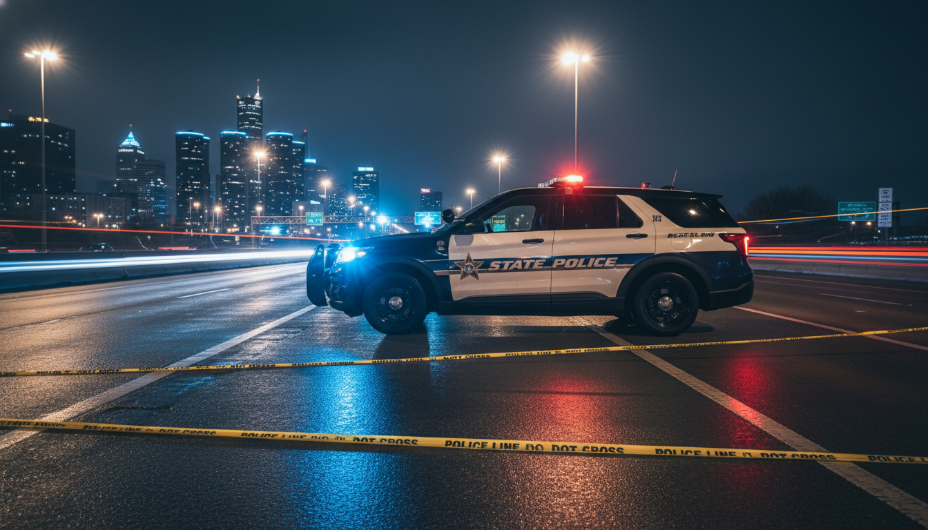 A Michigan State Police cruiser involved in a Detroit accident news story regarding a freeway collision.