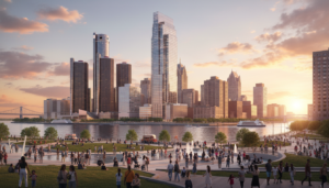 A scenic view of the Detroit riverfront and skyline highlighting things to do Detroit 2026