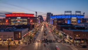 A view of the Detroit sports events 2026 venues including Little Caesars Arena at night.