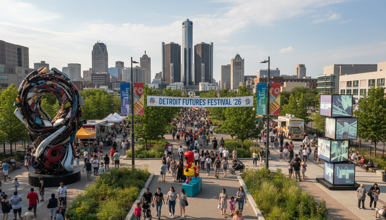 A large community festival and art installation representing Detroit cultural events 2026.
