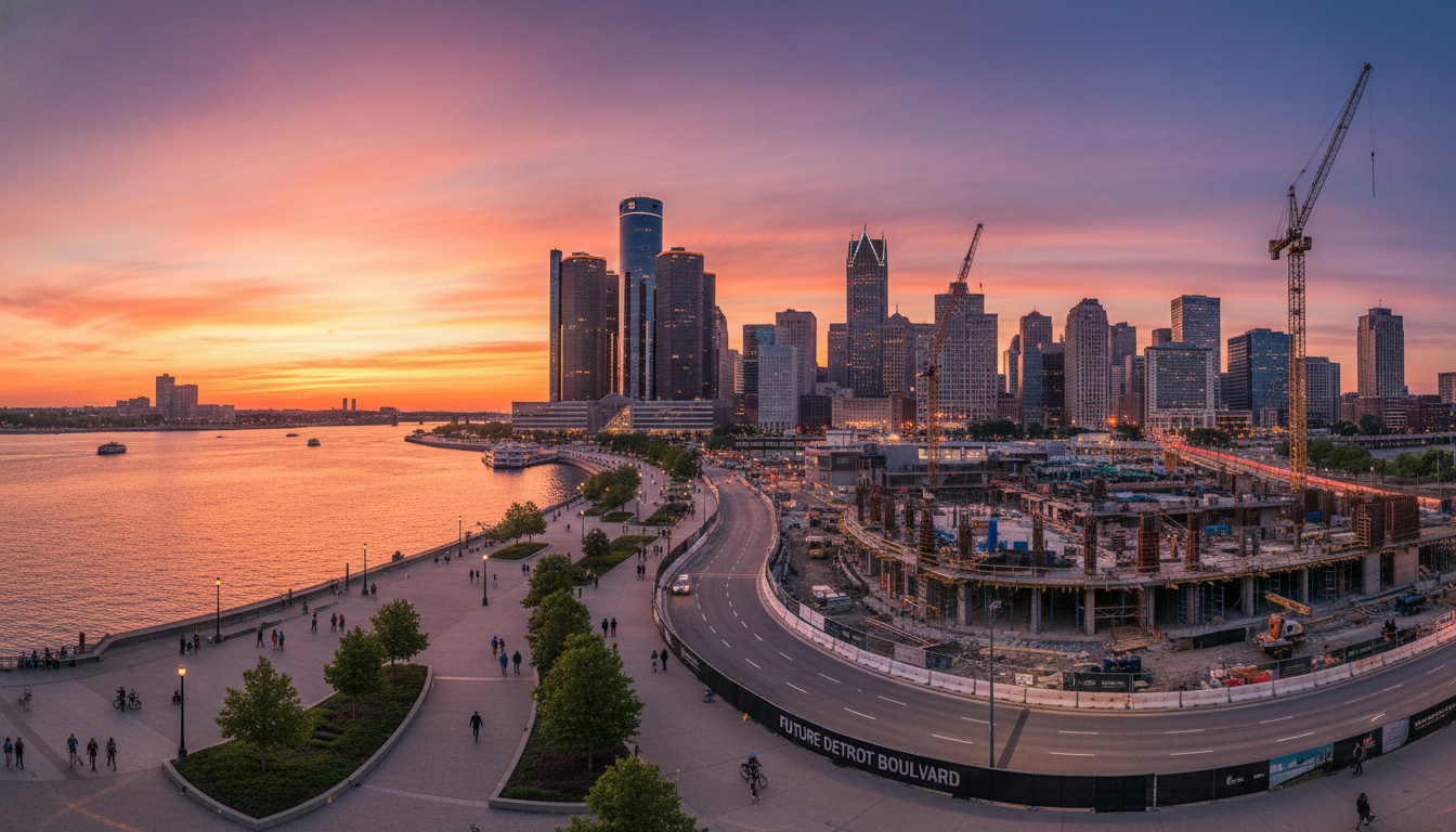 A view of the Detroit skyline representing the latest Detroit breaking news regarding urban development.