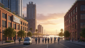 A diverse group of entrepreneurs collaborating in a modern Detroit startups 2026 innovation hub.