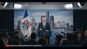 Detroit Mayor Mike Duggan speaking about his potential run as a Mike Duggan independent governor candidate in Michigan.