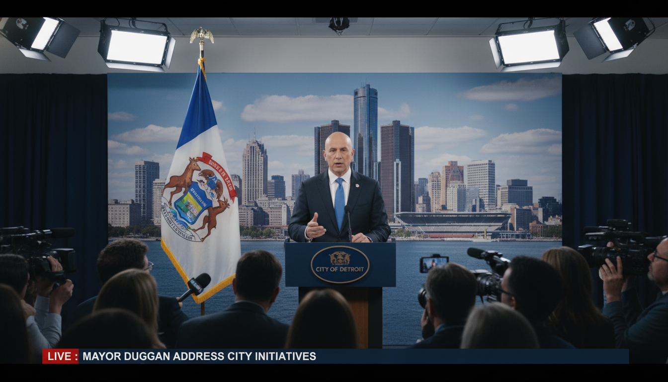 Detroit Mayor Mike Duggan speaking about his potential run as a Mike Duggan independent governor candidate in Michigan.