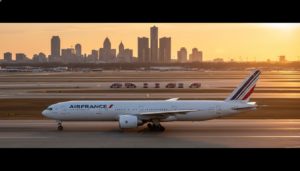 An Air France aircraft on the runway, representing the latest Air France news regarding international health protocols.