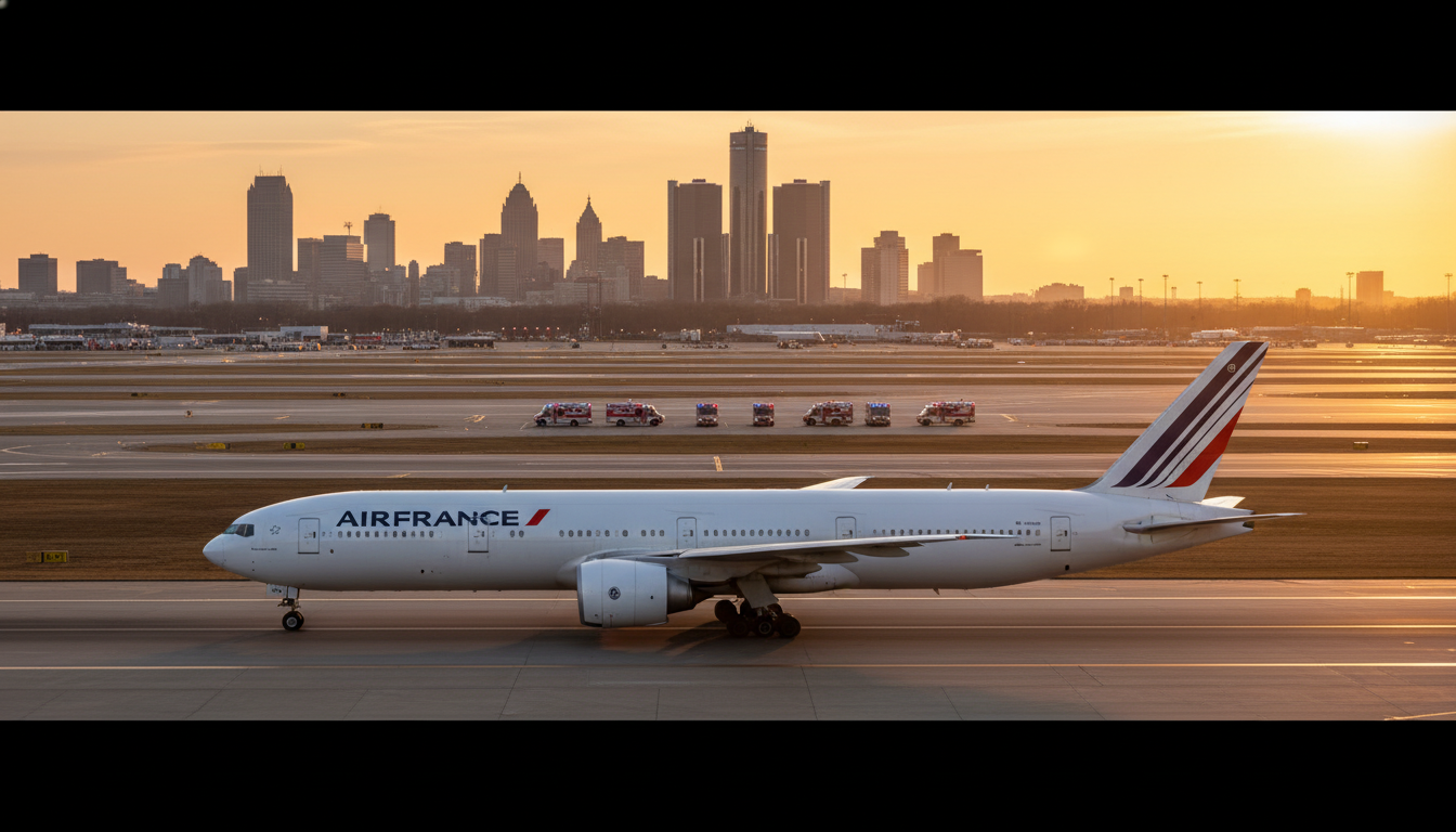 An Air France aircraft on the runway, representing the latest Air France news regarding international health protocols.