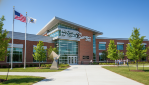 The exterior of the Paul Robeson Malcolm X Academy representing Detroit school leadership changes.