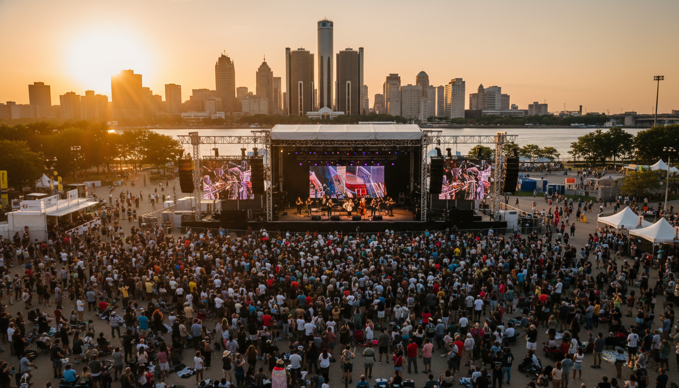 Crowds enjoying free festivals Detroit at Hart Plaza during the Labor Day weekend.