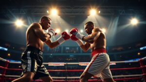 Boots Ennis vs Xander Zayas welterweight fight in Detroit with intense crowd atmosphere