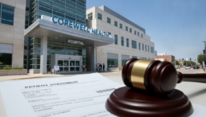 A Corewell Health hospital facility representing the subject of the Corewell Health lawsuit.