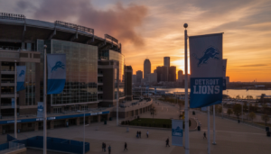 A view of Ford Field highlighting Detroit Lions NFC North predictions for the upcoming season.