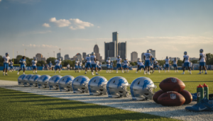 The Detroit Lions roster prepares for training camp at the Allen Park practice facility.