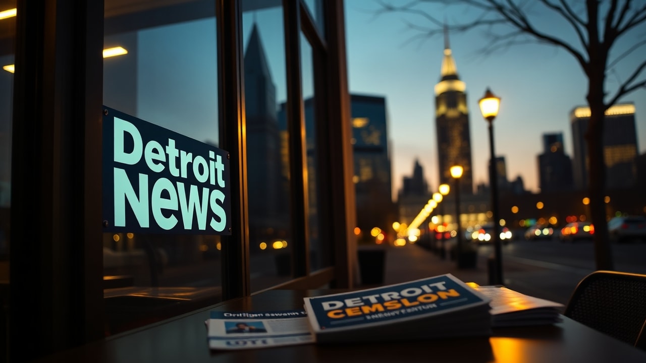 Detroit News endorsement of Chris Swanson for governor with Detroit skyline in the background