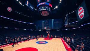 Detroit Pistons title quest and big-name player pursuit graphic-style image from Little Caesars Arena
