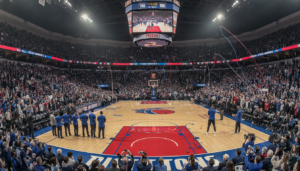 Detroit Pistons players celebrating a Game 5 victory in the NBA playoffs