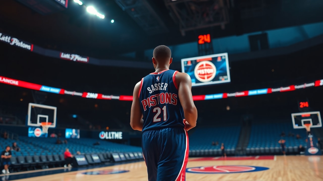 Detroit Pistons guard Marcus Sasser during a game at Little Caesars Arena
