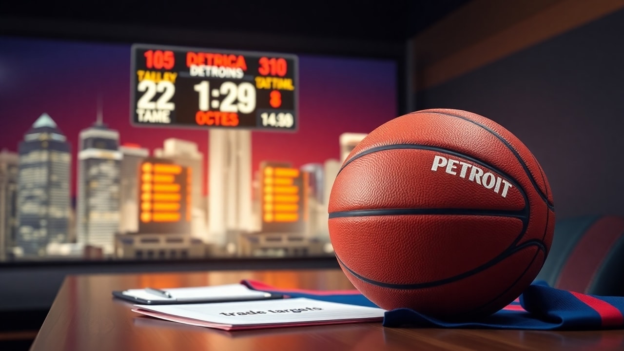 Detroit Pistons trade rumors: notes and a basketball with Detroit skyline for NBA trade targets story