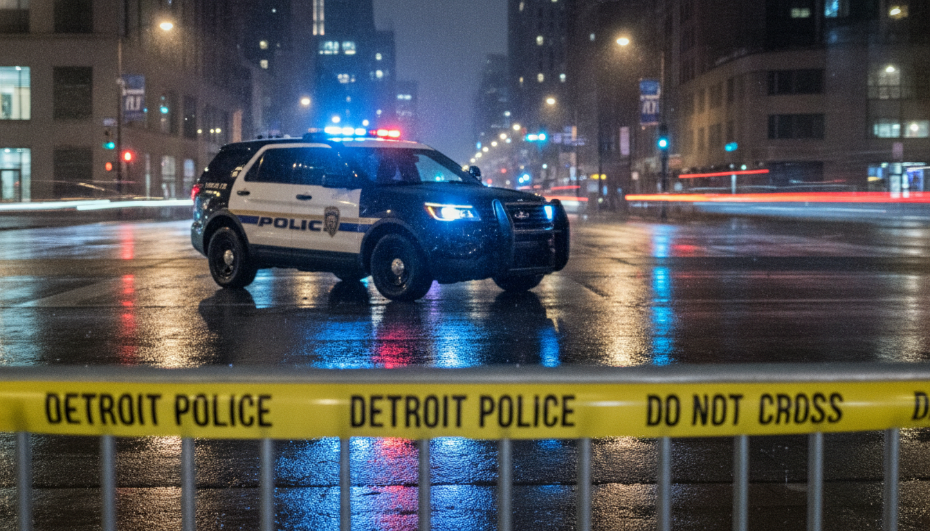 Detroit police vehicle at a scene of a shooting investigation involving a teenager arrested.