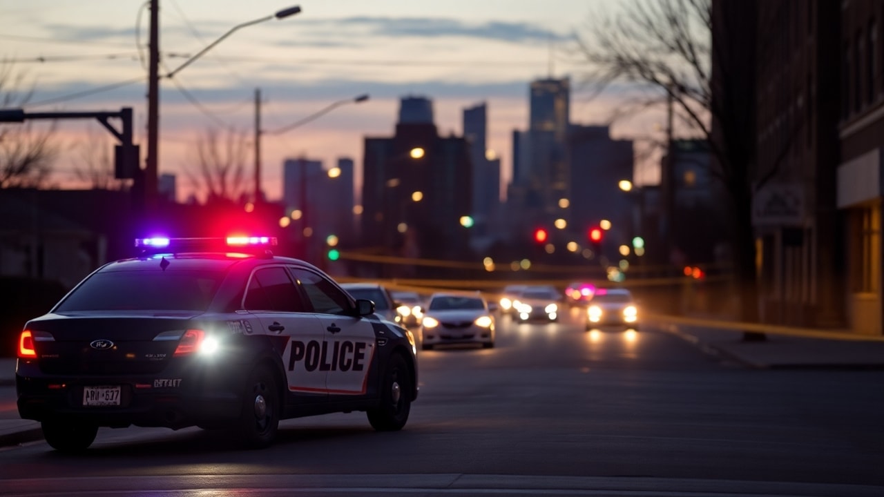 Detroit police shooting scene in Detroit with investigators working as the Detroit shooting investigation continues