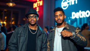 Ebuka Okorie & Tyler Metcalf in Pindown I: fit check Detroit street-style at a community event