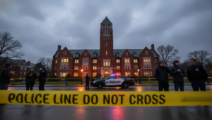 A Michigan State University campus building cordoned off by police after a meth lab arrest.