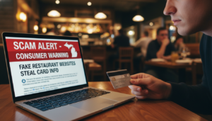 A person viewing a scam alert Michigan message on a computer regarding an online fraud case targeting local residents.