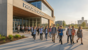 Detroit students walking into school to receive attendance incentives