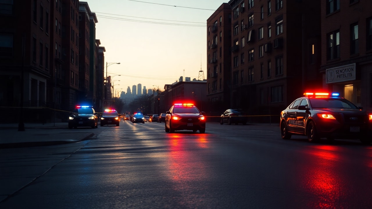 Detroit west side barricaded situation police response perimeter with flashing lights and safety tape