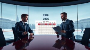 Detroit Red Wings leaders Steve Yzerman and Cam Draper discussing the 2026 NHL Entry Draft and Detroit prospect pool