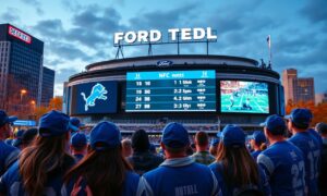 Detroit Lions, NFC North favorites debate outside Ford Field with fans watching NFC North standings