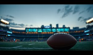 Detroit Lions, 2025 NFL Draft analysis at Ford Field with a football in the foreground