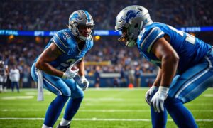 Detroit Lions offensive tackle Penei Sewell as an offensive line anchor for 2026