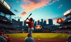 Detroit Reds vs Orioles MLB matchup in Detroit with stadium lights and fans