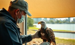 Detroit River rescue response and bald eagle recovery after a heat-related wildlife call near the Detroit River
